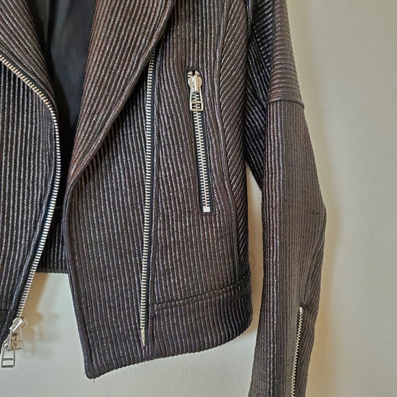 Veronica Beard Metallic Pinstripe Moto Jacket - Size 2 - Picture 14 of 16